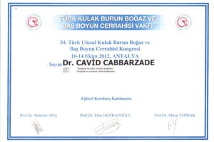 34. Türk Ulusal KBB ve Baş Boyun Cerrahisi Kongresi — eğitsel kurslar, Antalya, 10–14 Ekim 2012