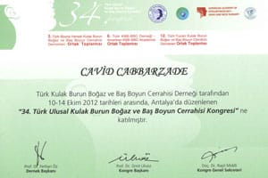 34. Türk Ulusal KBB ve Baş Boyun Cerrahisi Kongresi — Antalya, 10–14 Ekim 2012